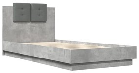 3209943 vidaXL Cadru de pat cu tăblie gri beton 90x200 cm lemn prelucrat