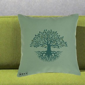 Perna Decorativa Copacul Vietii Teal cu Radacini, 40x40 cm, Verde, Husa Detasabila, Perna Inclusa, BEKZ®