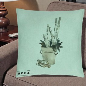 Perna Decorativa Butuci de Mesteacan Watercolor, 40x40 cm, Verde Menta, Husa Detasabila, Perna Inclusa, BEKZ®