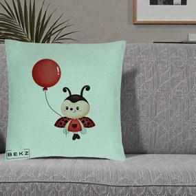Perna Decorativa Buburuza cu Balon Rosu, 40x40 cm, Verde Menta, Husa Detasabila, Perna Inclusa, BEKZ®