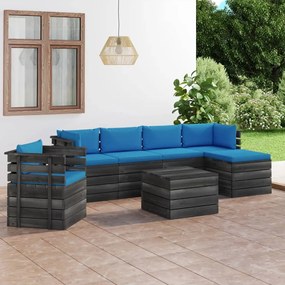 Set mobilier gradina paleti cu perne 7 piese lemn masiv pin Albastru deschis, 7