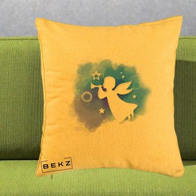 Perna Decorativa Inger cu Trompeta Albastru, 40x40 cm, Galben, Husa Detasabila, Perna Inclusa, BEKZ®