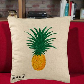 Perna Decorativa Ananas Tropical, 40x40 cm, Bej, Husa Detasabila, Perna Inclusa, BEKZ®