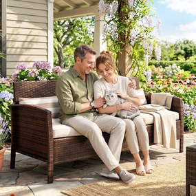 Outsunny Canapea de exterior cu 3 locuri, din ratan PE, cu perne confortabile și detașabile, 173x68x78 cm, maro | Aosom Romania