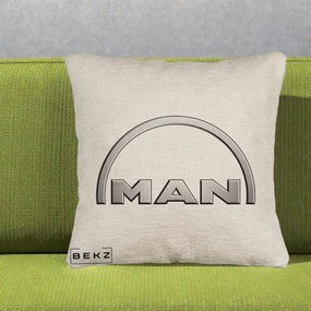 Perna Personalizata cu emblema MAN, 40x40 cm, Bej Canapea, Husa Detasabila, Perna Inclusa, BEKZ®