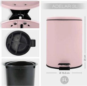 Coș de gunoi roz cu pedală din oțel 3 l Adelar – Spirella