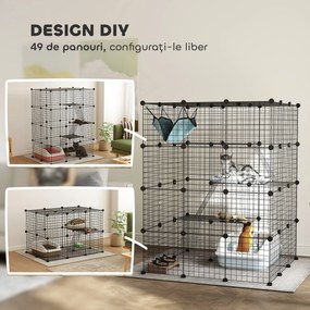 PawHut Căsuță pentru Pisici cu 4 Nivele, 3 Platforme de Sărit, Rampe, 5 Uși și Covoare Antiderapante, 105x105x140 cm, Negru | Aosom Romania