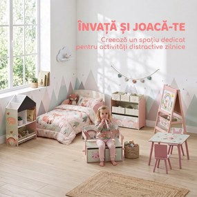 AIYAPLAY Bancă 3 în 1 pentru jucării copii, convertibilă în masă și scaun, cu 2 compartimente, imprimeu vulpiță, roz | Aosom Romania