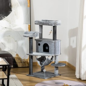 PawHut Arbore Răzuitoare pentru Pisici 48x48x107 cm Turn pentru Pisici cu Cavernă de Fetru Demontabilă Hamacă Paturi Platforme Gri | Aosom Romania