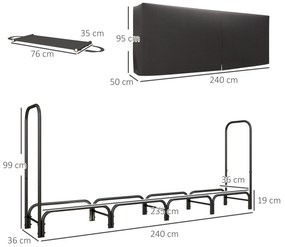 Outsunny Suport pentru Lemne din Metal cu Suport Reglabil, Geantă de Transport și Husă Impermeabilă, 240x36x99 cm, Negru | Aosom Romania