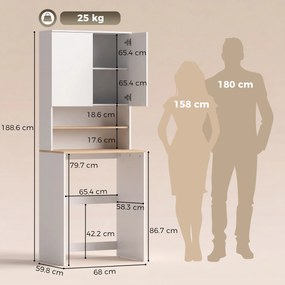 HOMCOM Dulap deasupra Mașinii de Spălat, 2 Uși Soft-Close, Raft Reglabil, 2 Rafturi Deschise, 68x59.8x188.6 cm, Alb și Stejar | Aosom Romania