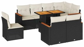 3327500 vidaXL Set mobilier grădină perne 9 piese negru poliratan/lemn acacia