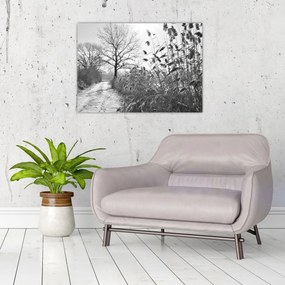 Tablou pe sticlă - Câmpuri în timpul iernii (70x50 cm)