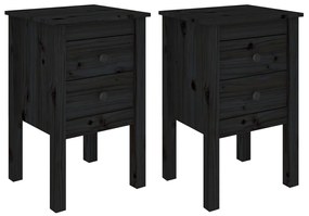 813698 vidaXL Noptiere, 2 buc., negru, 40x35x61,5 cm, lemn masiv de pin