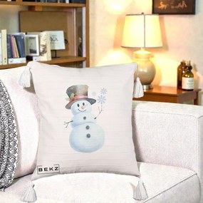 Perna Decorativa Om de Zapada cu Joben si Vasc, 40x40 cm, Bej cu Franjuri, Husa Detasabila, Perna Inclusa, BEKZ®