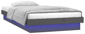 Cadru de pat cu LED, gri, 90x200 cm, lemn masiv Gri, 90 x 200 cm