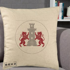Perna Personalizata Cetatea Turnu Magurele Heraldic, 40x40 cm, Bej, Husa Detasabila, Perna Inclusa, BEKZ®