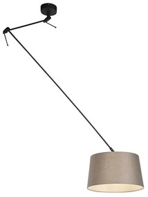 Lampă suspendată neagră cu abajur din in taupe 35 cm - Blitz
