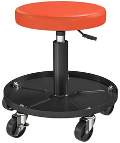 HOMCOM Taburet de atelier cu 5 roți pivotante 360°, înălțime reglabilă 38-50 cm, cu tavă, 38 x 38 x 38-50 cm, portocaliu | Aosom Romania