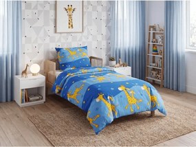 Lenjerie creponata pentru patut GIRAFFE albastru