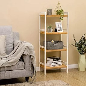 Etajera Multifunctionala cu 4 Rafturi, Bambus, Alb / Natur, Vasagle, BCB74WN
