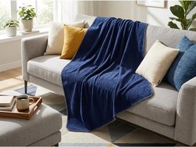 Patura fleece STRIA, albastru marin Dimensiune: 150 x 200 cm