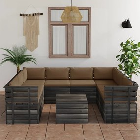 3062003 vidaXL Set mobilier grădină paleți, 9 piese, cu perne, lemn masiv pin