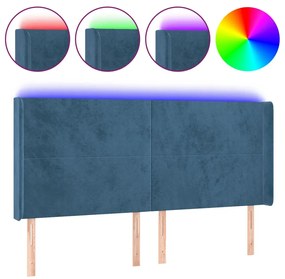 Tablie de pat cu LED, albastru inchis, 163x16x118 128cm catifea 1, Albastru inchis, 163 x 16 x 118 128 cm