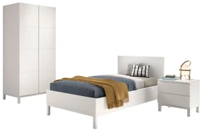 Set dormitor copii EVA alb, pat (90 x 200 cm), noptieră și dulap cu 2 uși.