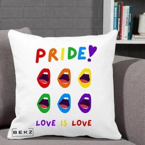 Perna Personalizata Pride Love is Love Curcubeu, 40x40 cm, Alba Mata, Husa Detasabila, Perna Inclusa, BEKZ®