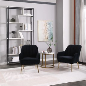 Set de 2 fotolii de living din catifea, Design ergonomic, Negru