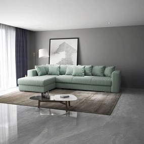 Colțar extensibil dumonde cu ladă de depozitare si sezut confortabil din spuma high-density, Gloria Ambience Mint 320x183 cm