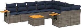 vidaXL Set canapele de grădină cu perne, 10 piese, gri, poliratan
