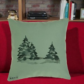 Perna Decorativa Brazi Inzapeziti Acuarela, 40x40 cm, Verde, Husa Detasabila, Perna Inclusa, BEKZ®