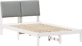 vidaXL Cadru de pat Alb și gri deschis 135 x 190 cm Lemn masiv de pin