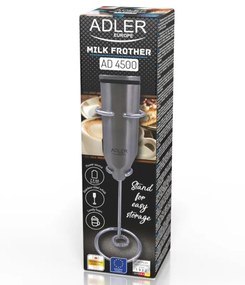 Mixer Frappe Adler AD 4500, Agitator și corp din oțel inoxidabil, 2xAA, Argintiu