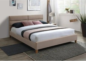 Pat tapitat lemn SIERRA 160x200, stofa catifelata bej deschis - Bluvel