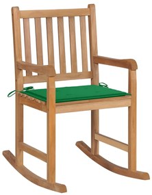 Scaun balansoar cu perna verde, lemn masiv de tec 1, Verde