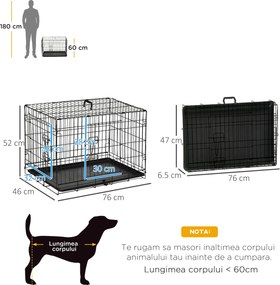 Cusca de transport pentru animale cu 2 usi cu inchidere de siguranta dubla, fir de otel si ABS 76×46×52cm Negru PawHut | Aosom Romania
