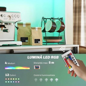 HOMCOM Servantă de Bucătărie Rustică 180 cm, Dulap cu Priză de Alimentare, Lumini LED, Suport pentru Sticle, Suprafață pentru Cuptor cu Microunde, Rafturi Deschise, Uși Glisante, Orificiu pentru Cabluri, Alb | Aosom Romania