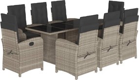 vidaXL Set mobilier grădină cu perne, 9 piese, gri deschis, poliratan