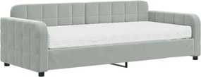 vidaXL Pat de zi cu saltea, gri deschis, 90x200 cm, catifea