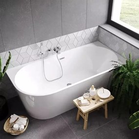 Cada freestanding Rea Sydney 160x75 cm alb lucios cu montaj dreapta lipita de perete, BTW