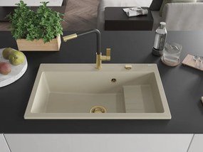 Mexen Omar chiuvetă de bucătărie din granit cu 1 cuvă 800 x 480 mm, bej, sifon auriu - 6520801005-69-G