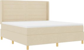 vidaXL Pat cu arcuri cu saltea cu headboard Crem 140 x 200 cm țesătură