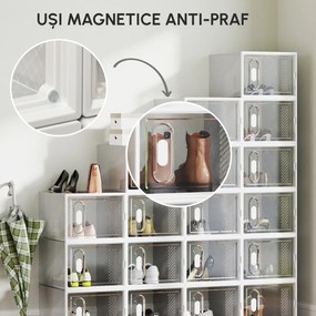 HOMCOM Dulap pentru pantofi modular cu orificii de ventilatie, 18 cuburi 28x36x21cm din plastic PP, alb si transparent | Aosom Romania