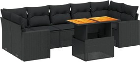 vidaXL Set mobilier de grădină cu perne, 8 piese, negru, poliratan