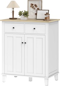 HOMCOM Bufet de bucătărie mobilier de depozitare pentru dormitor, salon birou cu 2 uși 2 sertare 76 x 48 x 91 cm alb | Aosom Romania