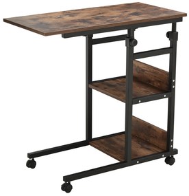 HOMCOM Masă auxiliară cu role, reglabilă pe înălțime, compactă, 2 rafturi, cadru metalic, 80x40x72-82 cm, Maro/Negru | Aosom Romania