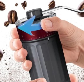 Măcinător manual de cafea Kinghoff KH 2002, 30 g, Mecanism ceramic, Reglare continuă a fineții, Negru